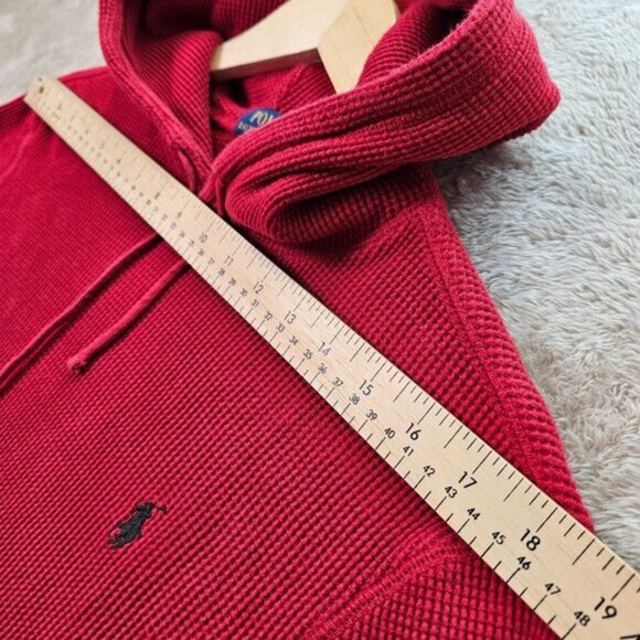 Polo Ralph Lauren Knit Hoodie Waffle Thermal Pullover Sweater Classic Red Size S - Picture 4 of 11